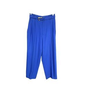 Vintage royal blue mid-waisted pleated wide leg trouser pants